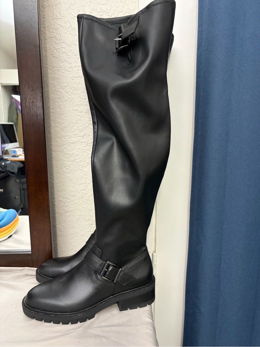 Vince Camuto Black Over-the-Knee Buckle Boots